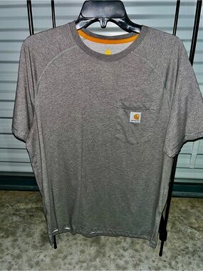 Carhartt Gray Short-Sleeve Pocket Tee with Yellow Neck Accent